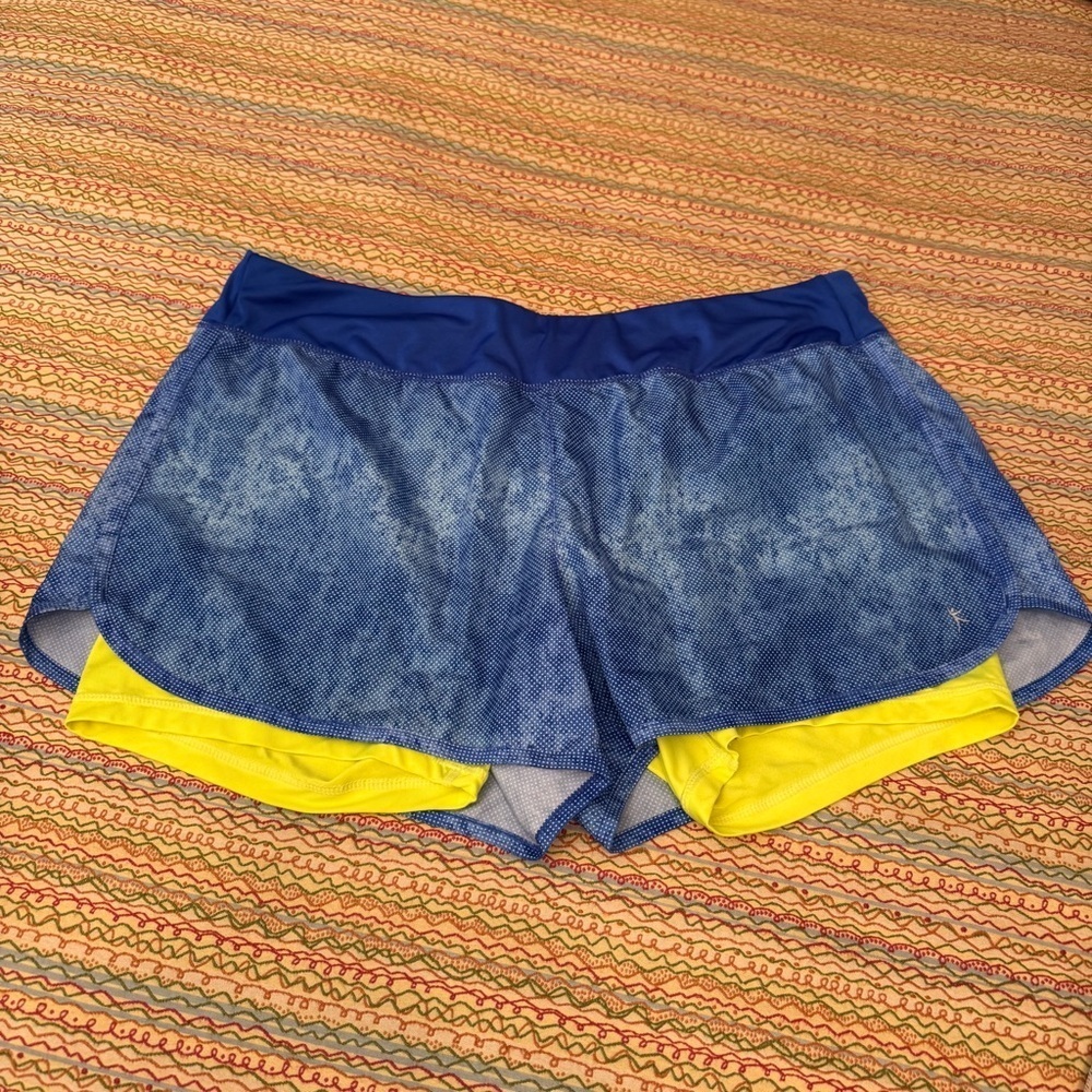 Danskin Now Active Running Shorts Blue Neon Green Under Shorts Sz Large (12-14)